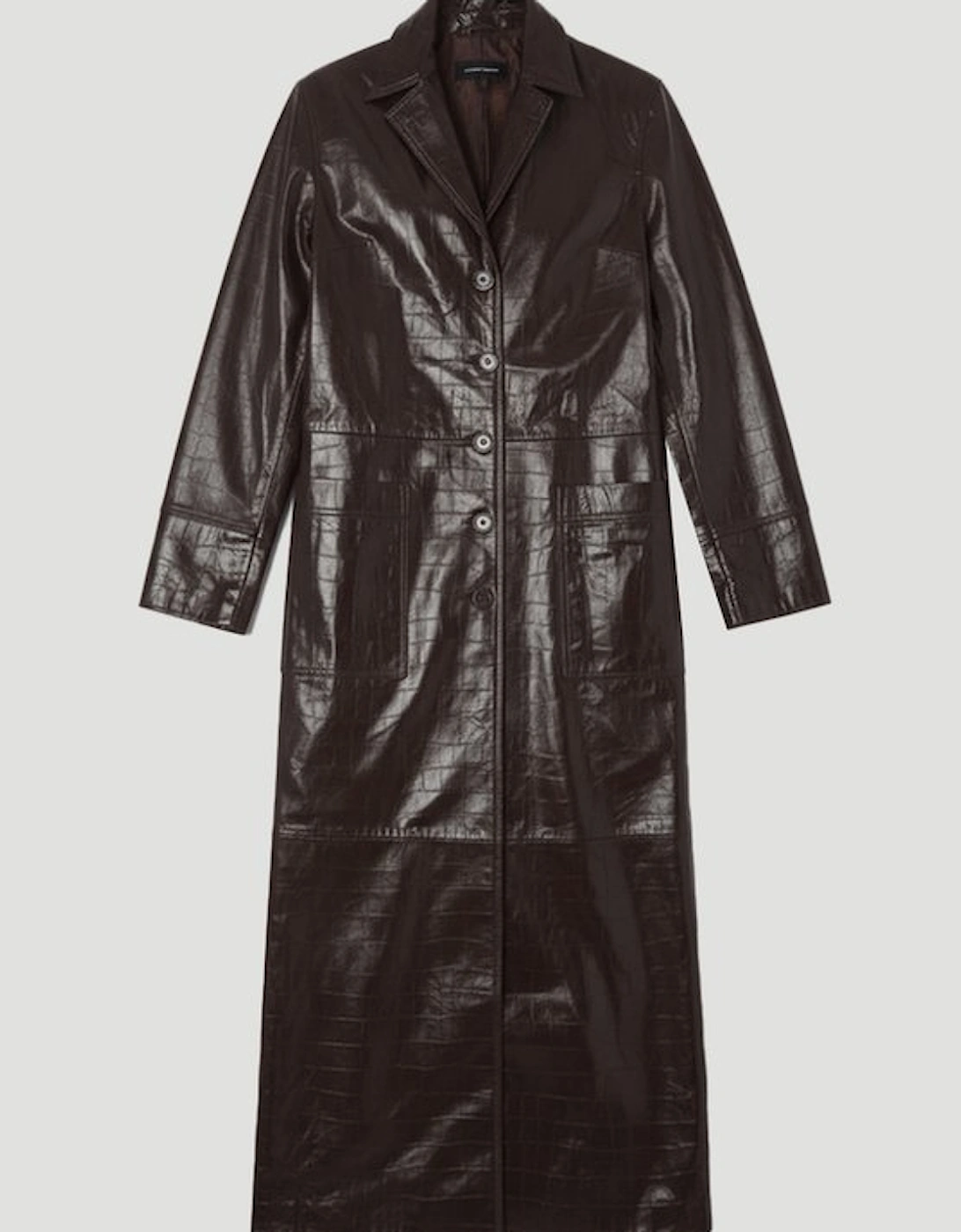 High Shine Croc Embossed Leather Belted Trench Coat