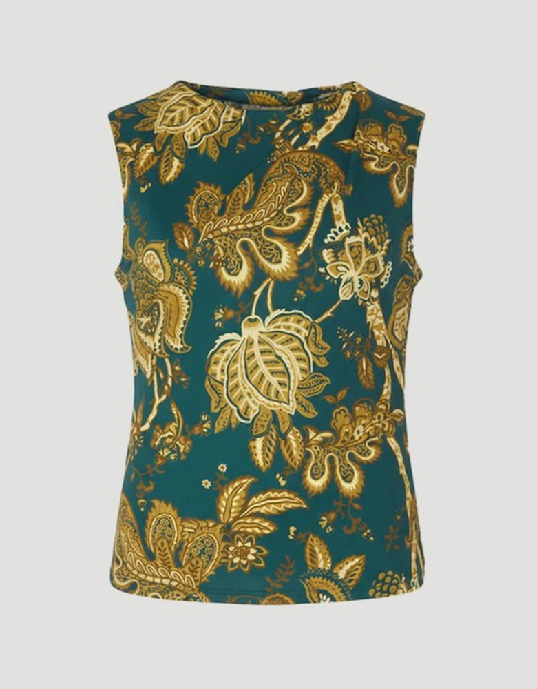 Paisley Print Crepe Asymmetric Neck Sleeveless Top