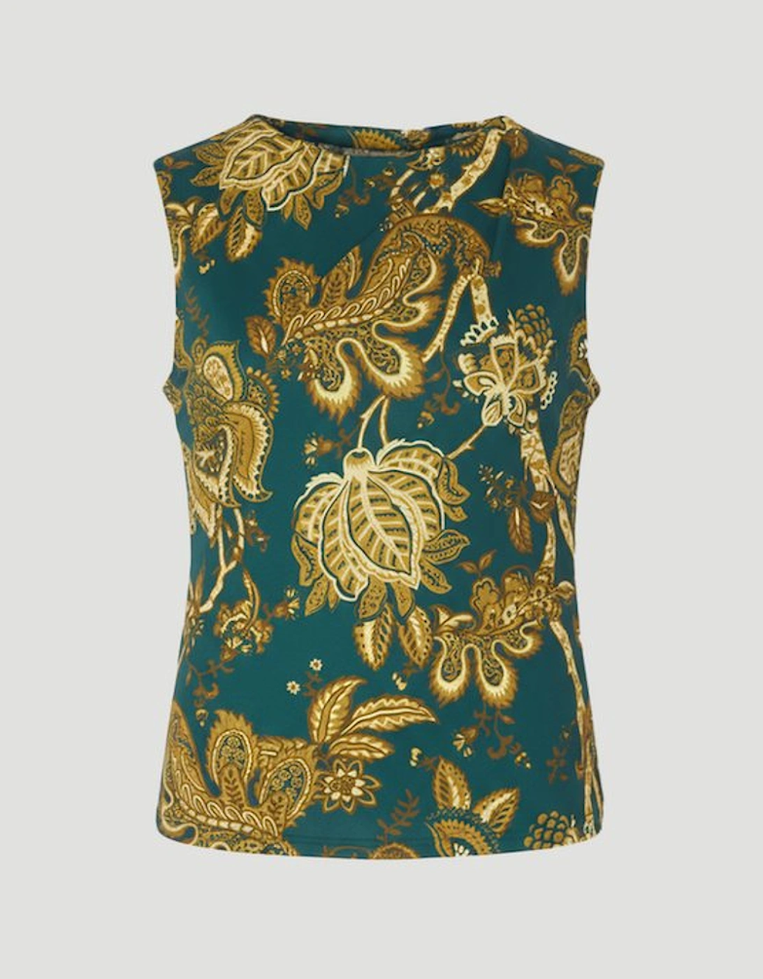 Paisley Print Crepe Asymmetric Neck Sleeveless Top