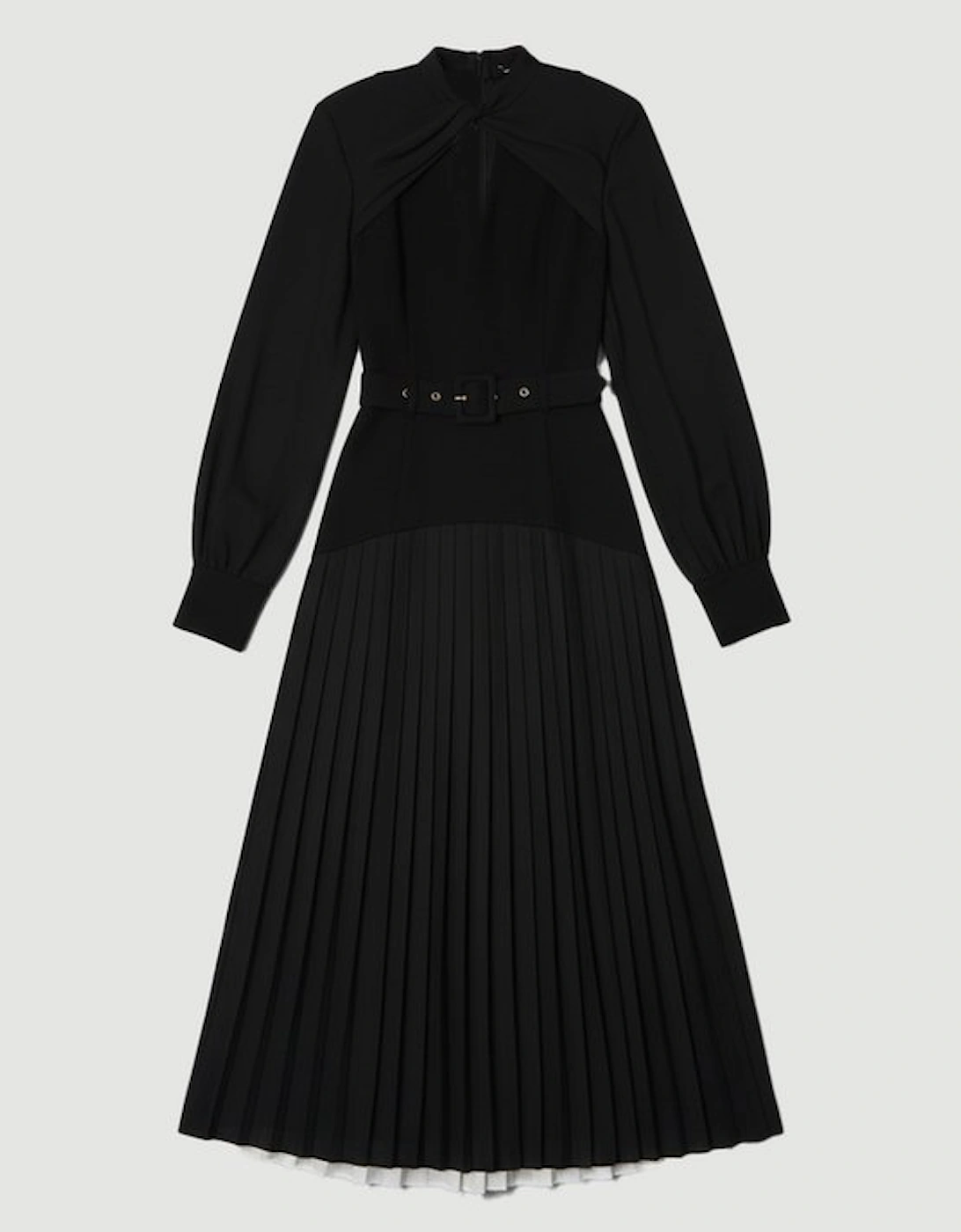 Ponte And Georgette Mix Balloon Sleeve Cut Out Detail Pleated Maxi Dress