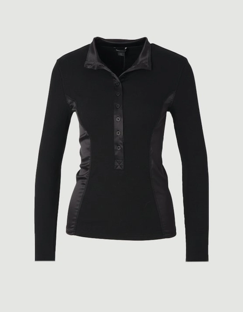 Luxe Viscose Rib Jersey High Neck Satin Detail Top