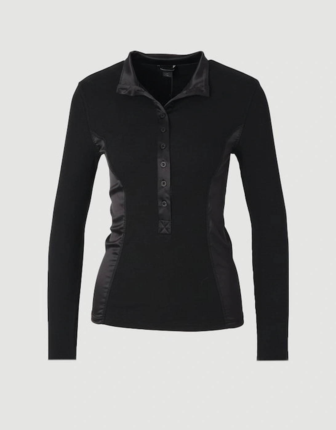 Luxe Viscose Rib Jersey High Neck Satin Detail Top