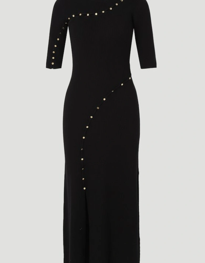Petite Viscose Blend Cut Out Trim Detail Knit Midi Dress