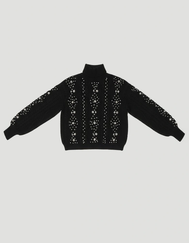 Wool Blend Embellished Cable Knit Jumper
