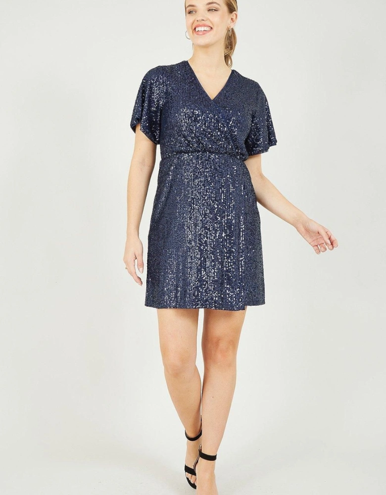Navy Sequin 'Nabil' Kimono Sleeve Wrap Dress