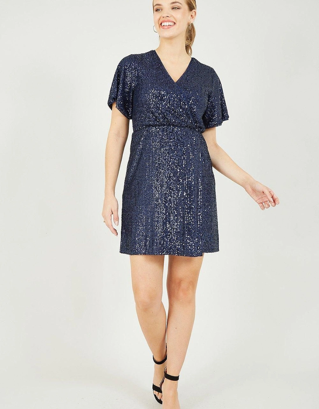 Navy Sequin 'Nabil' Kimono Sleeve Wrap Dress, 2 of 1