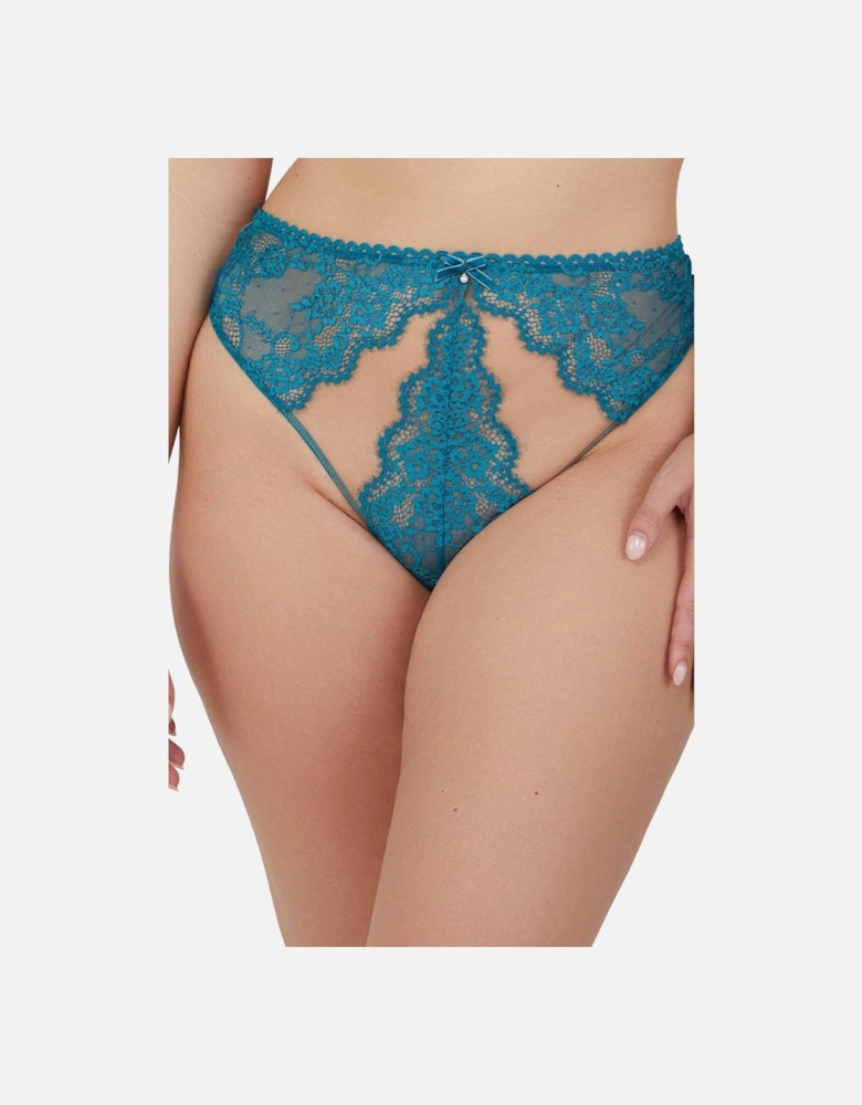 Phoebe Teal Eyelash Lace 'High Waist Thong'