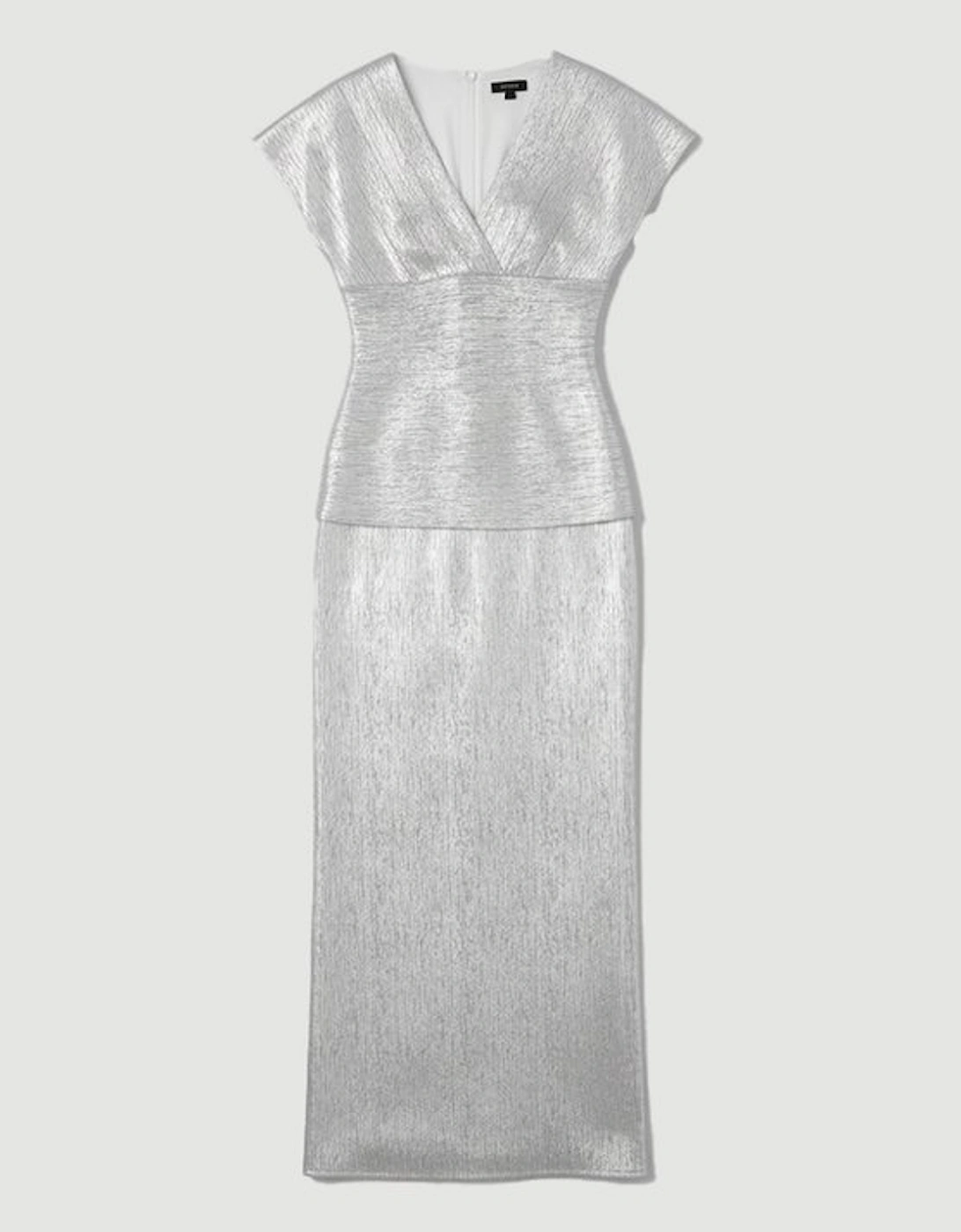 Foil Metallic Figure Form Angel Sleeve Knit Maxi Dress