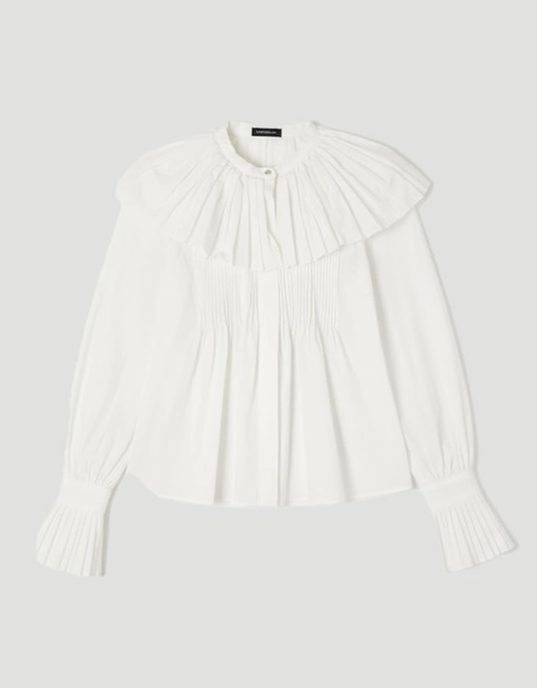 Cotton Poplin Pleat Detail Woven Shirt
