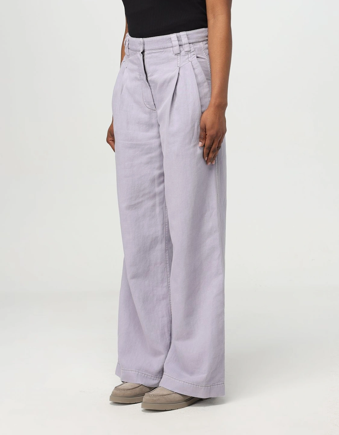 Wide Leg Pleated Cotton Pants