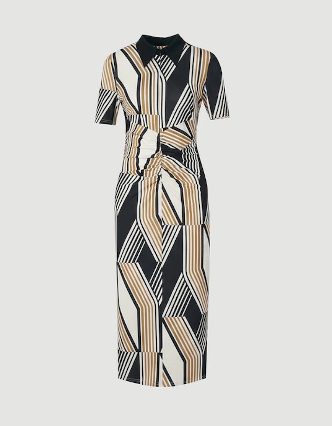 Geo Print Crepe Collared Midi Dress