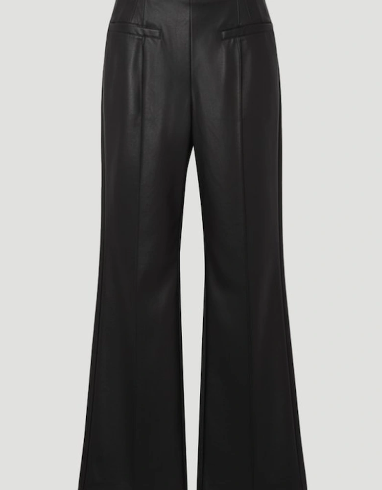 Faux Leather Seam Detail Wide Leg Tailored Trouser