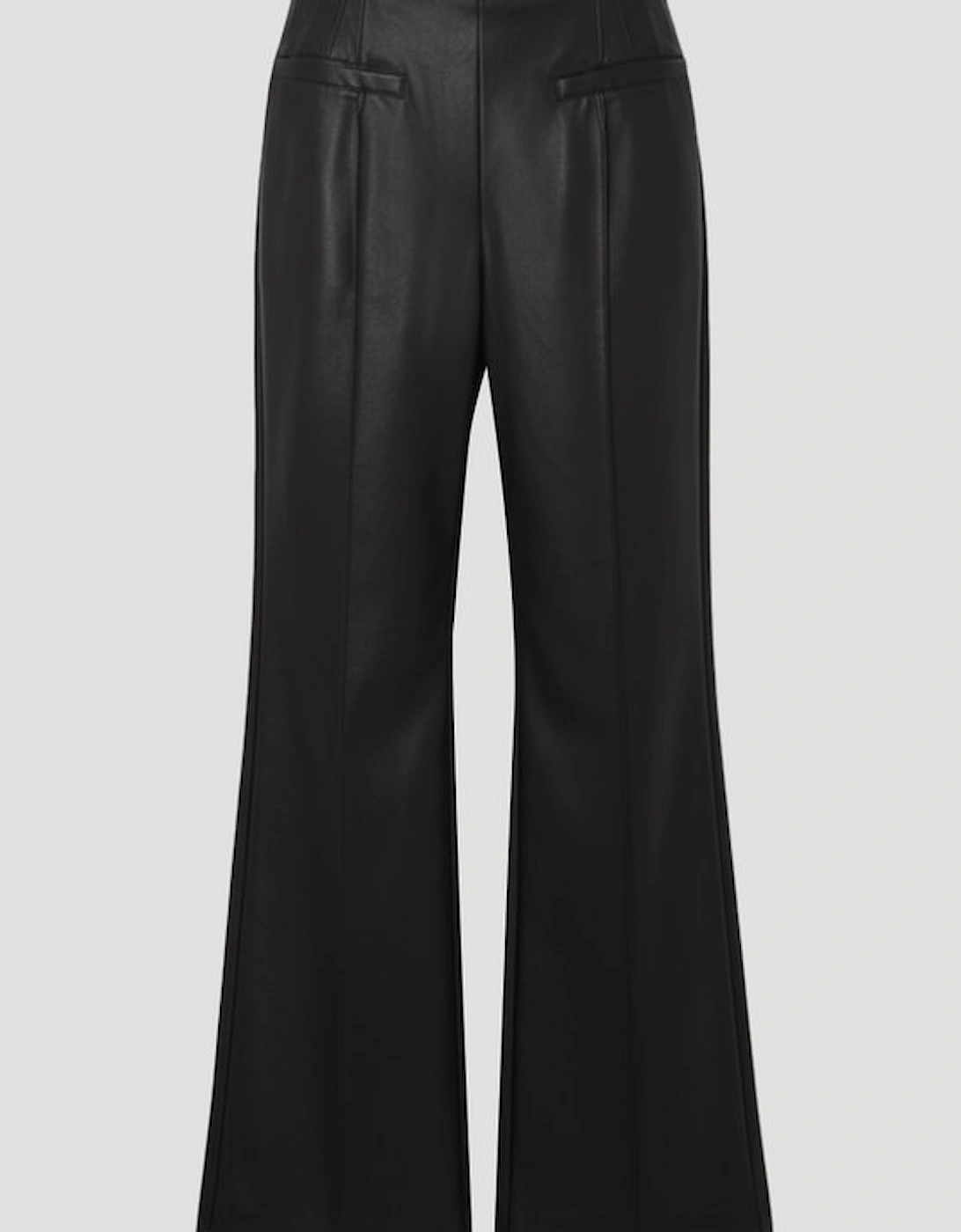 Faux Leather Seam Detail Wide Leg Tailored Trouser