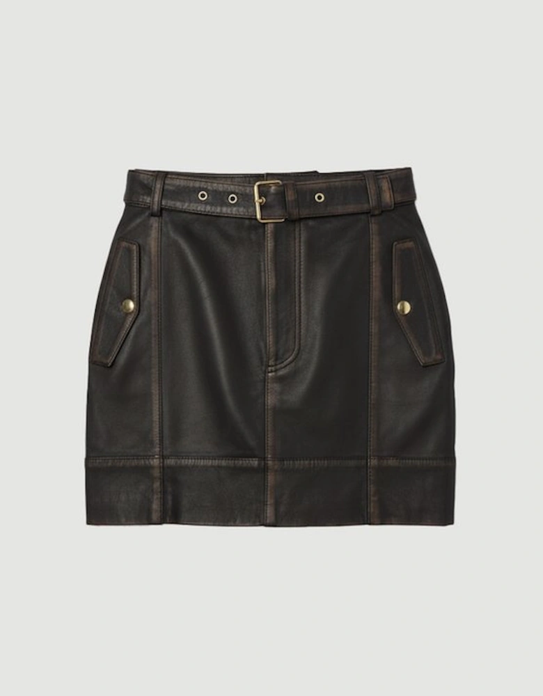 Leather Washed Belted Mini Skirt