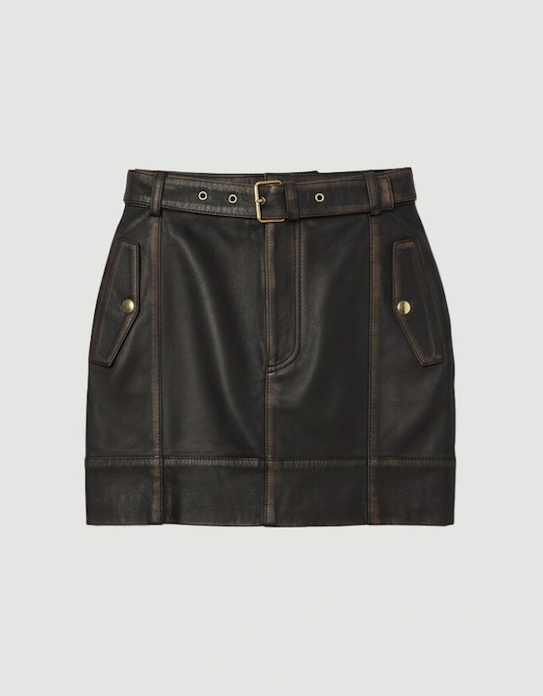 Leather Washed Belted Mini Skirt