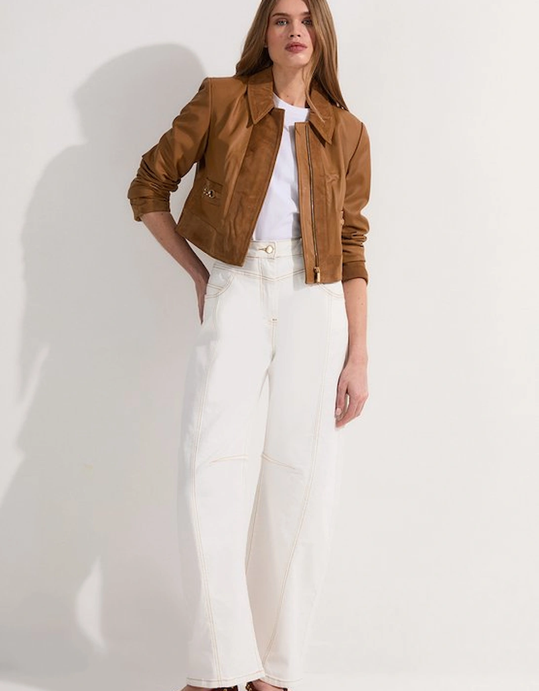 Contrast Stitch Detail Barrel Leg Denim Jean