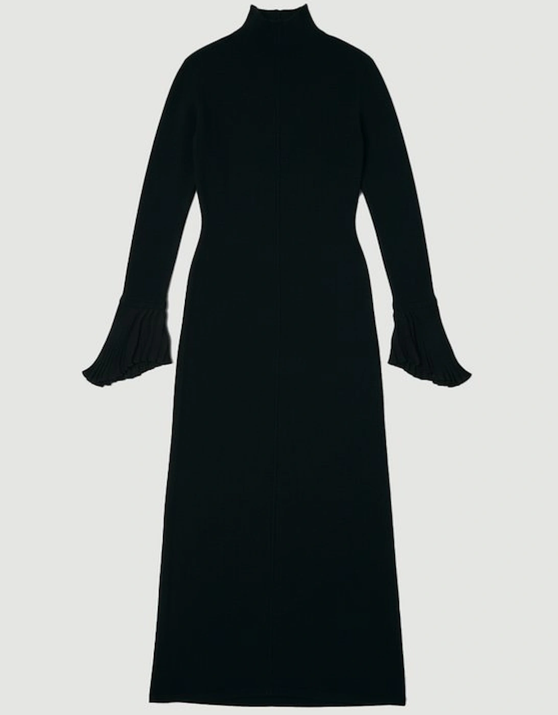 Wool And Alpaca Blend Knit Pleated Silk Woven Cuffs Midi Dress