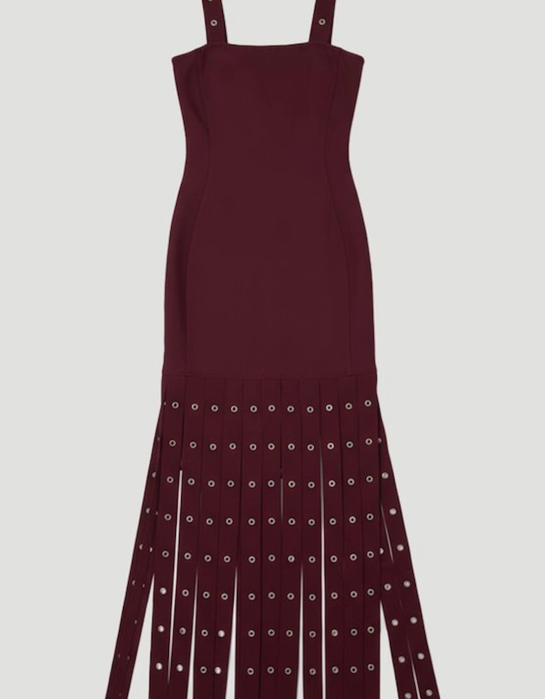 Strappy Eyelet Detail Fringe Figure Form Midi Dress