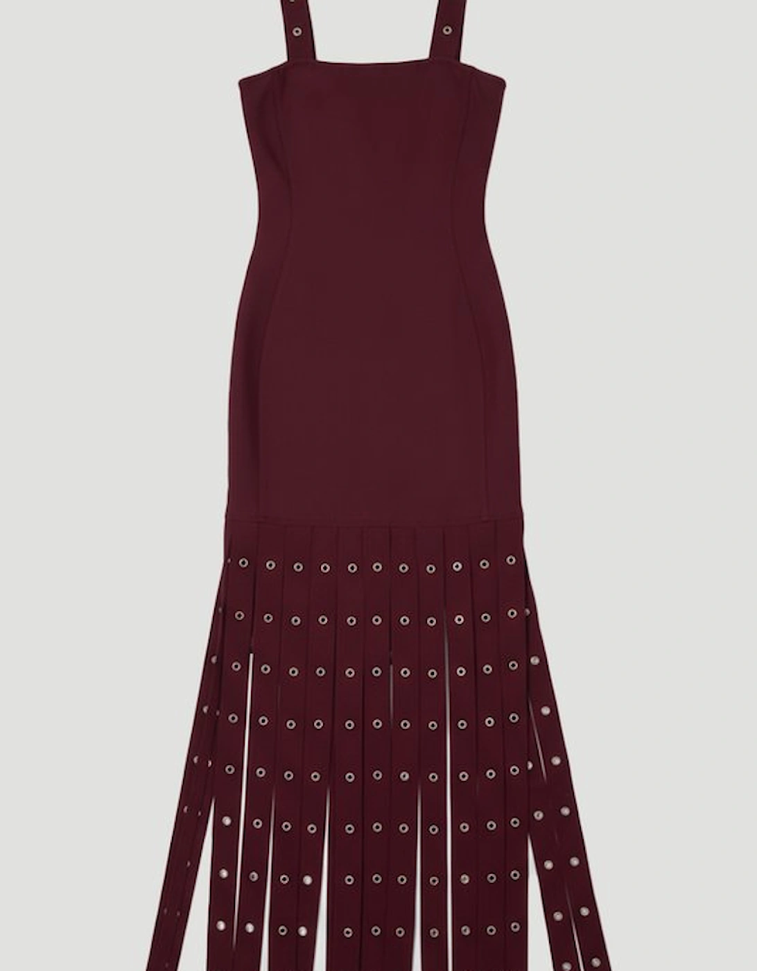 Strappy Eyelet Detail Fringe Figure Form Midi Dress