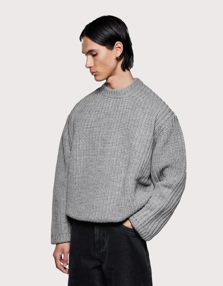 Oversized Chunky Rib Knit Crewneck Jumper
