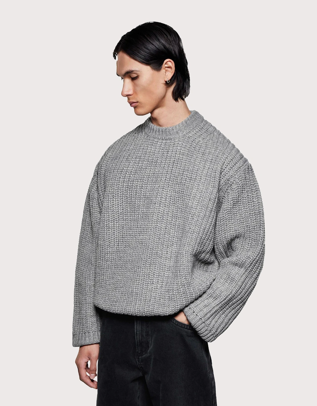Oversized Chunky Rib Knit Crewneck Jumper