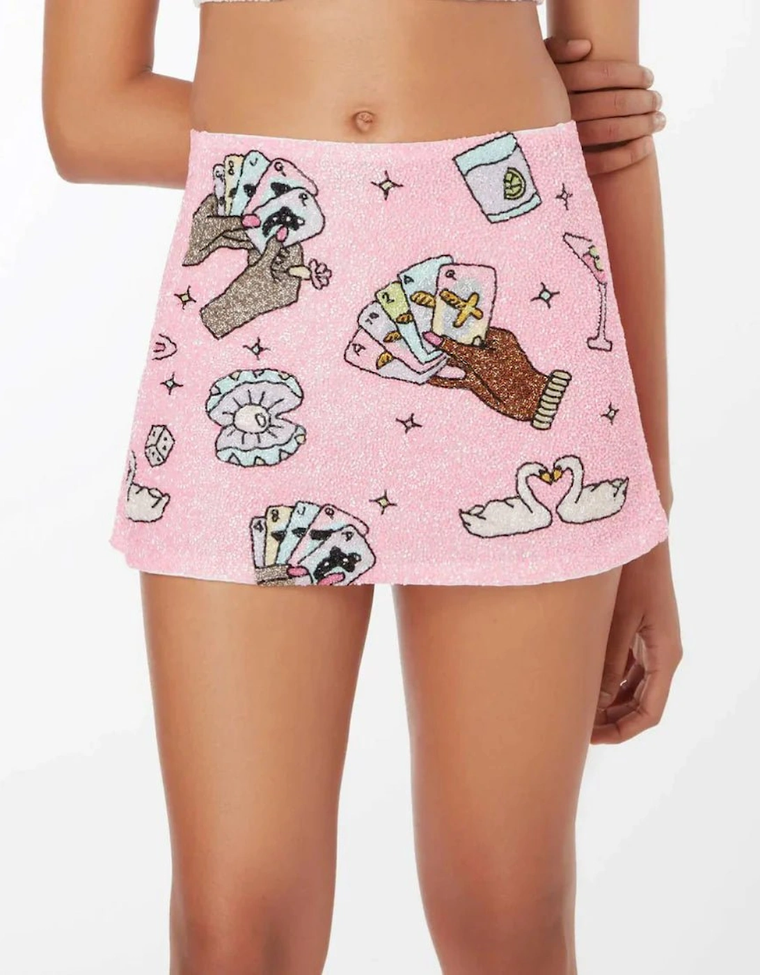 Vegas Beaded Pink Party Beach Co-ord - Mini Skirt