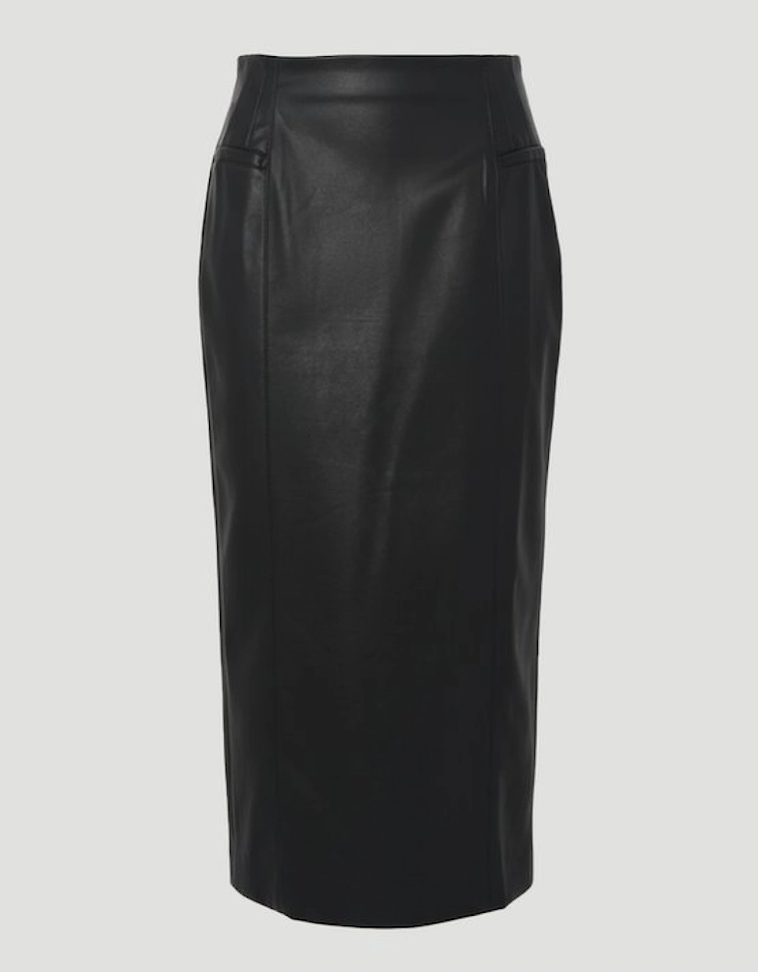 Faux Leather Seam Waist Detail Pencil Midi Skirt