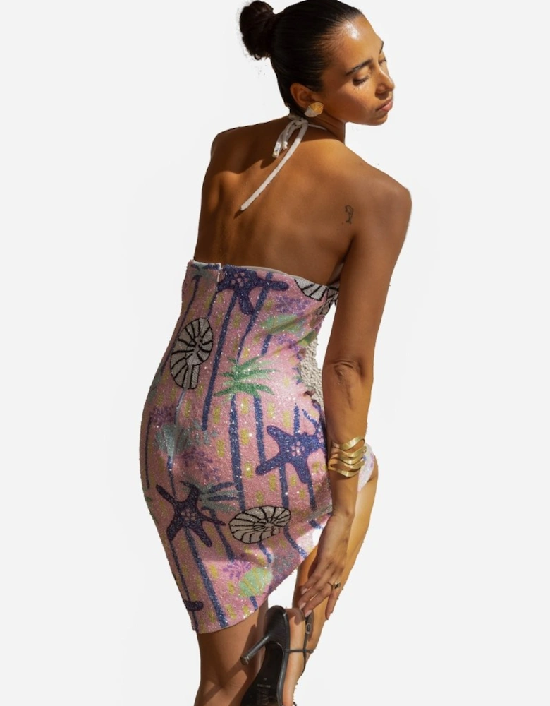 Shell Halterneck Pink Mini Dress