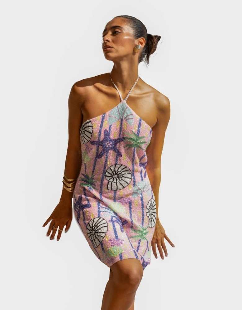 Shell Halterneck Pink Mini Dress