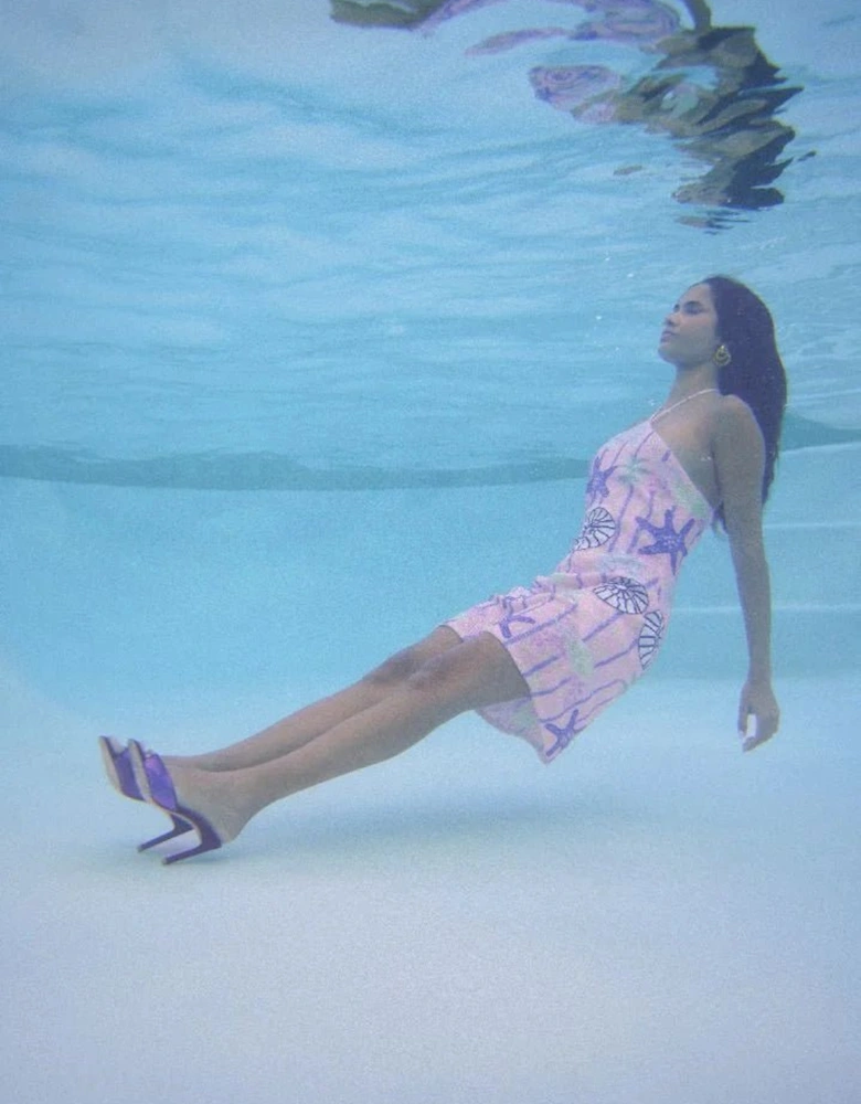 Shell Halterneck Pink Mini Dress