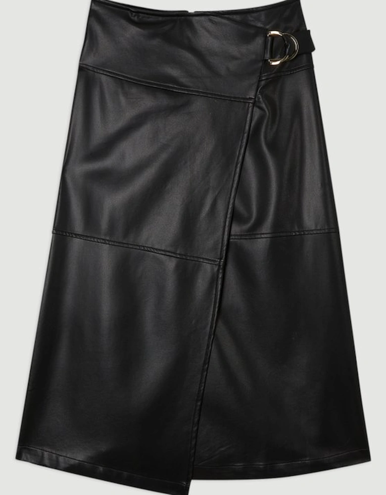 Faux Leather Tie Detail Wrap Midi Skirt