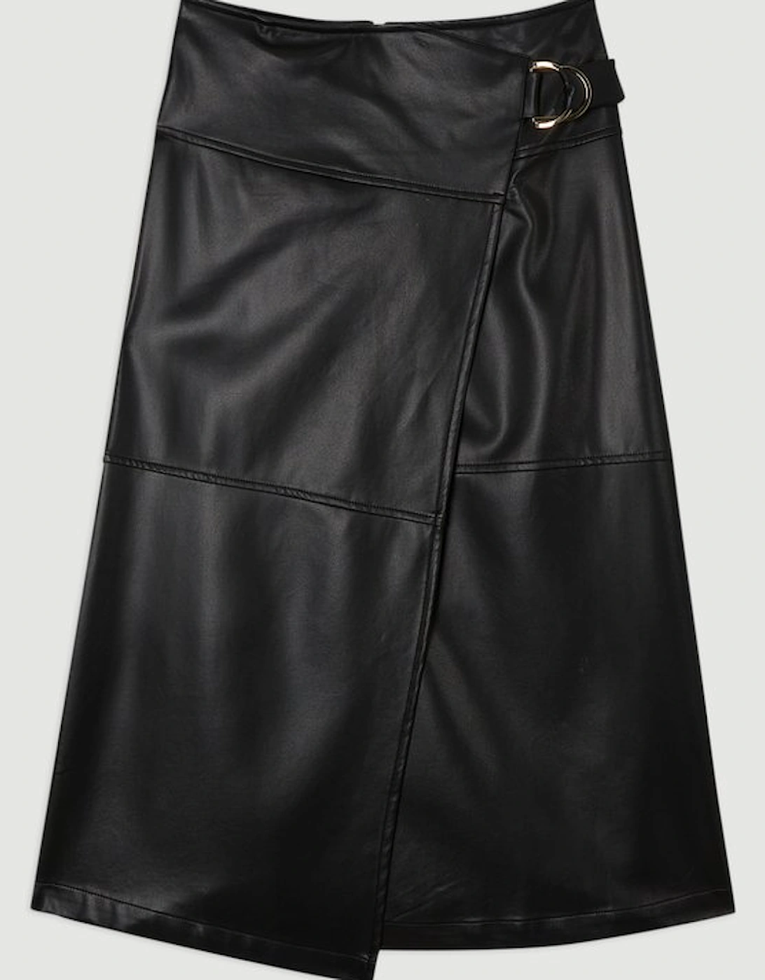 Faux Leather Tie Detail Wrap Midi Skirt