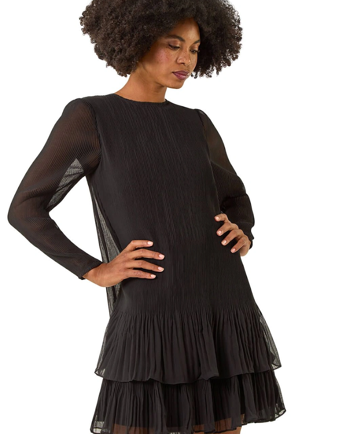 Pleated Frill Hem Swing Dress, 2 of 1
