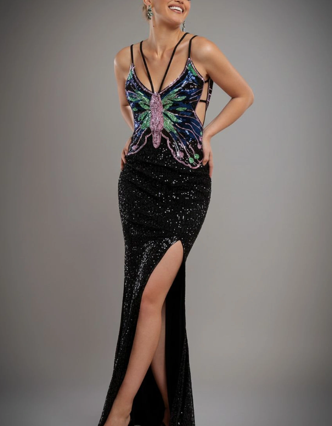 Sequin Butterfly Front Split Maxi Dress, 2 of 1