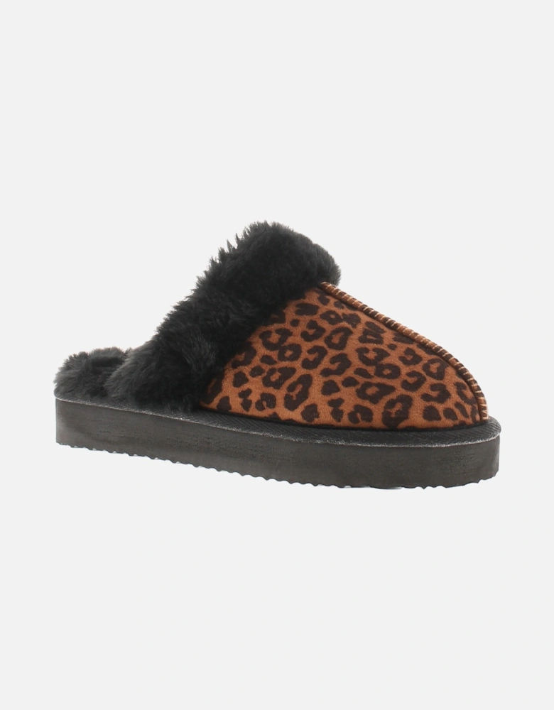 Womens Mule Slippers Cheetah black UK Size