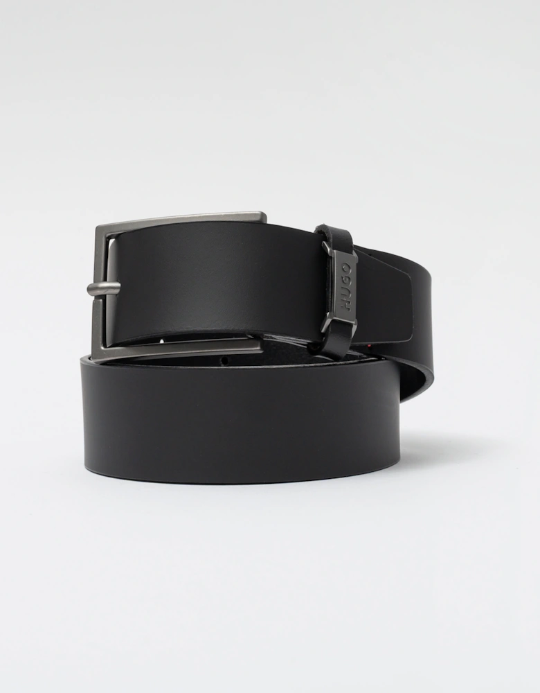 HUGO Gabriel Mens Buffalo-Leather Belt with Logo Keeper and Polished Hardware - Black 002