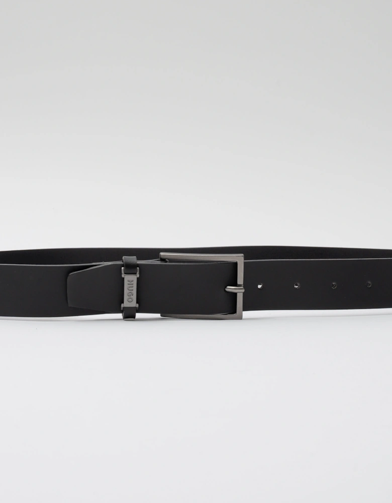 HUGO Gabriel Mens Buffalo-Leather Belt with Logo Keeper and Polished Hardware - Black 002
