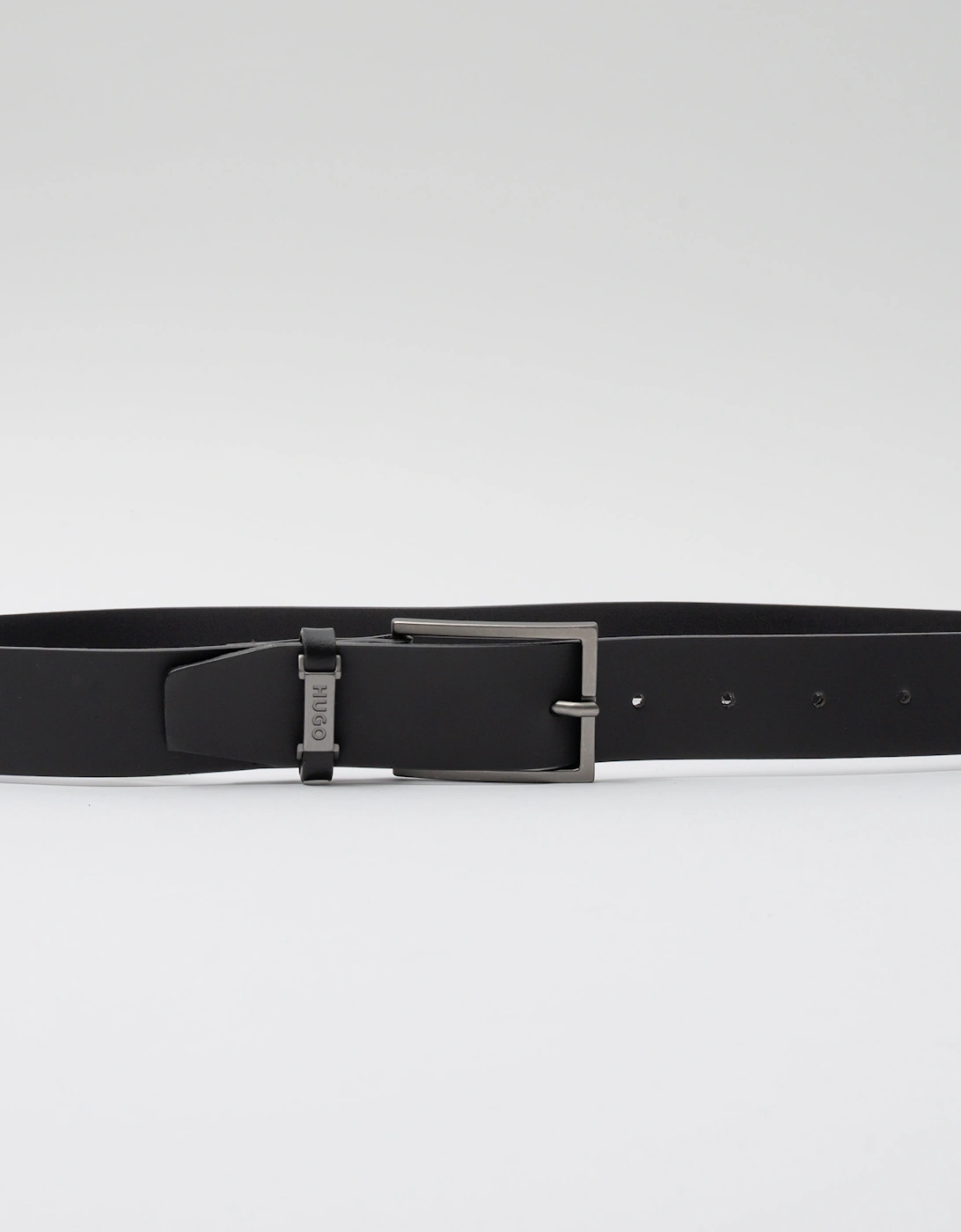HUGO Gabriel Mens Buffalo-Leather Belt with Logo Keeper and Polished Hardware - Black 002