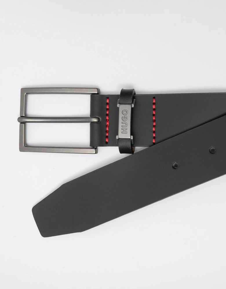 HUGO Gabriel Mens Buffalo-Leather Belt with Logo Keeper and Polished Hardware - Black 002