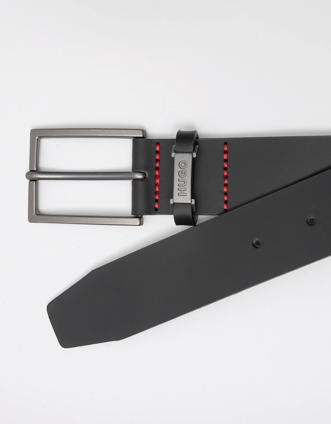 HUGO Gabriel Mens Buffalo-Leather Belt with Logo Keeper and Polished Hardware - Black 002