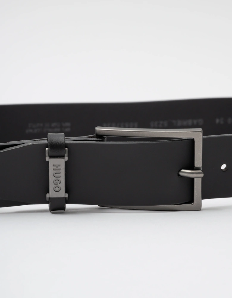 HUGO Gabriel Mens Buffalo-Leather Belt with Logo Keeper and Polished Hardware - Black 002