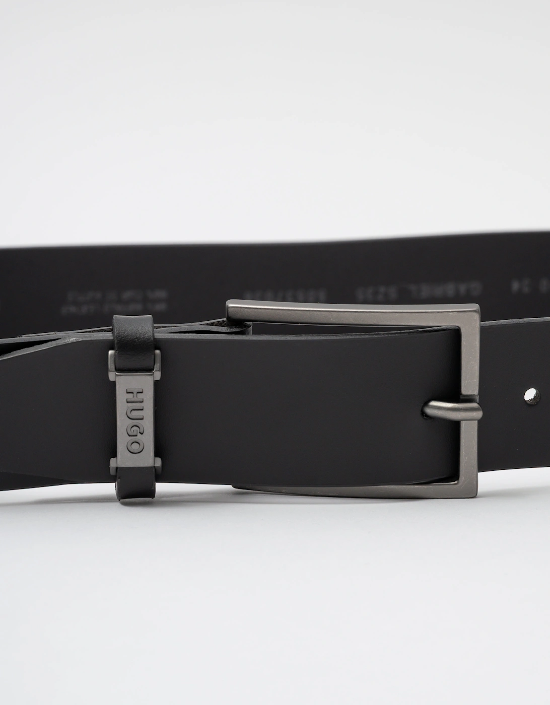 HUGO Gabriel Mens Buffalo-Leather Belt with Logo Keeper and Polished Hardware - Black 002