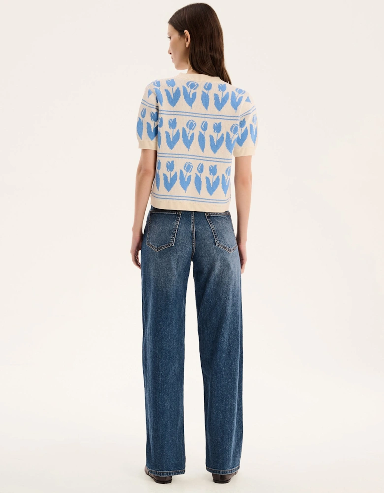 Lulu Floral Cardigan in Cream and Blue