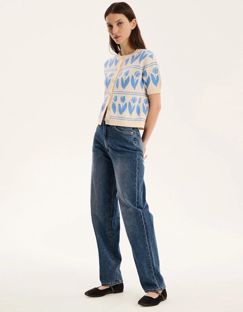 Lulu Floral Cardigan in Cream and Blue