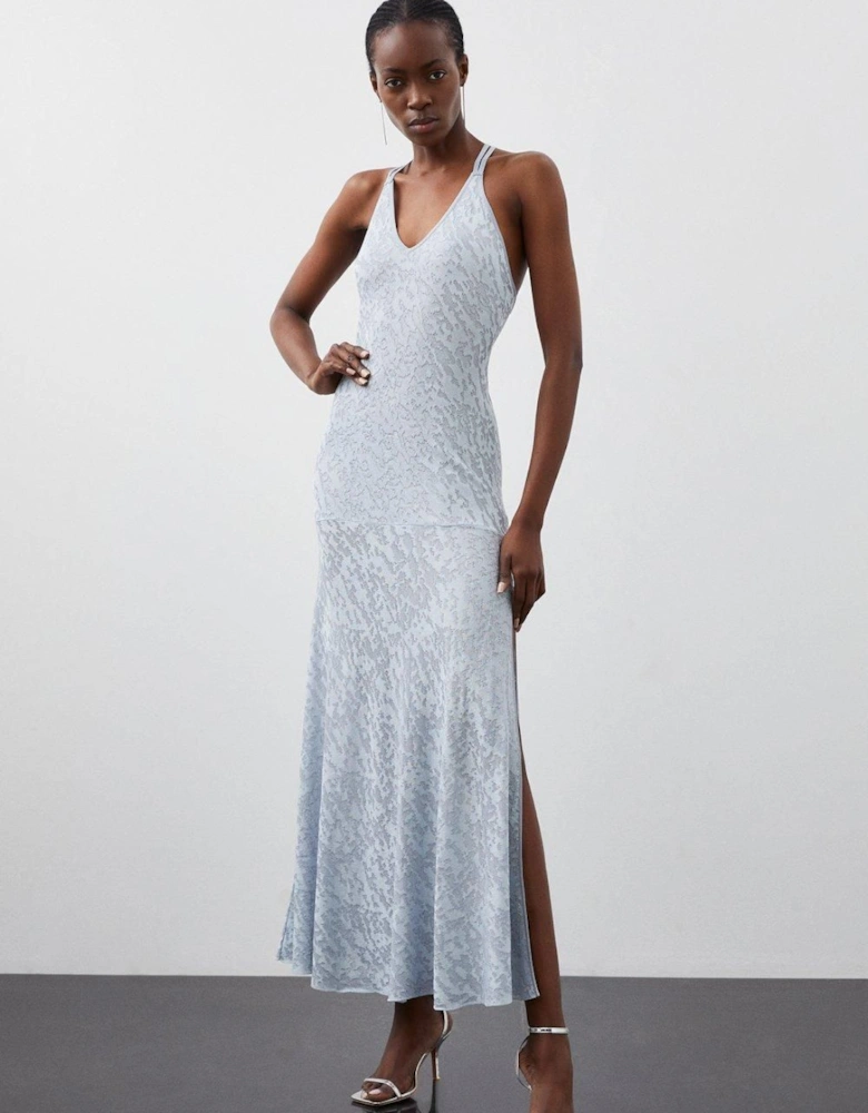 Slinky Viscose Jacquard Knit Strappy Maxi Dress