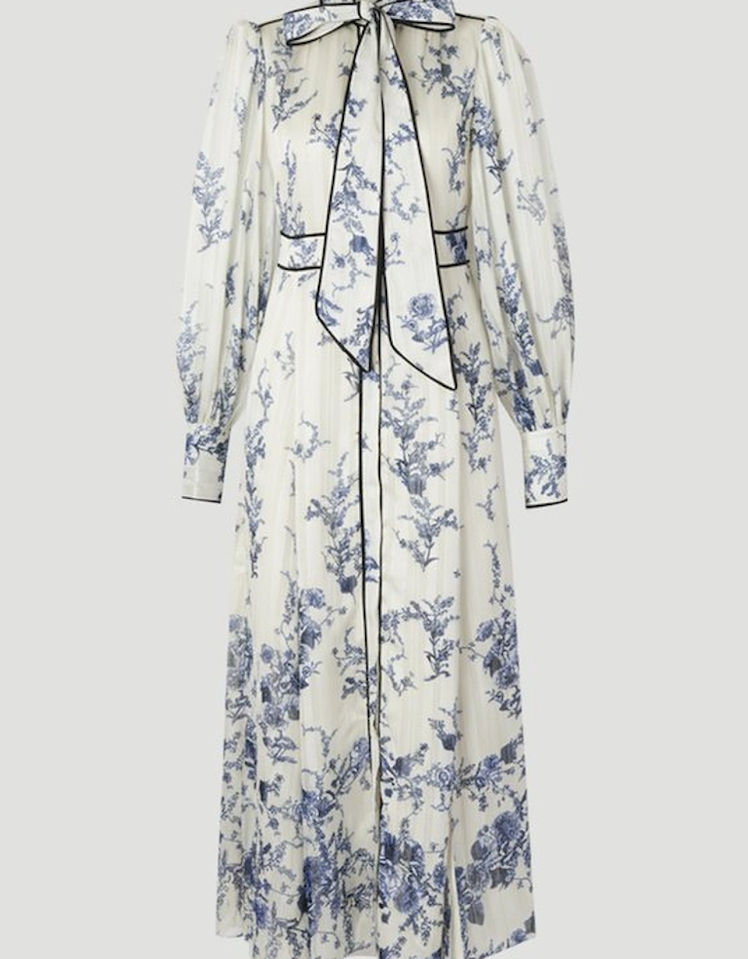 Floral Print Tie Neck Woven Balloon Sleeve Midaxi Dress