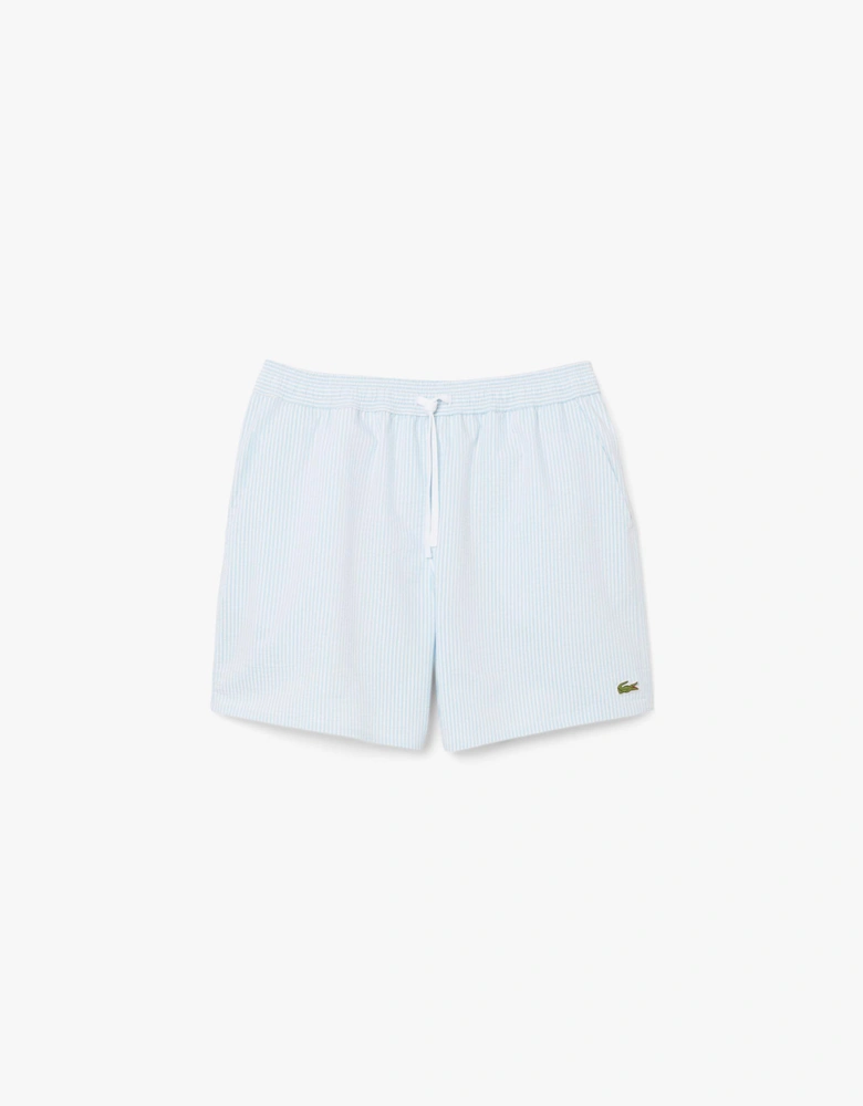 Mid-Length Striped Textured Swim Trunks