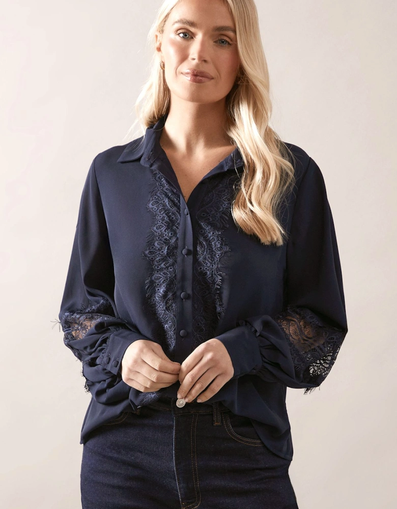 Petite Lace Trim Georgette Blouse