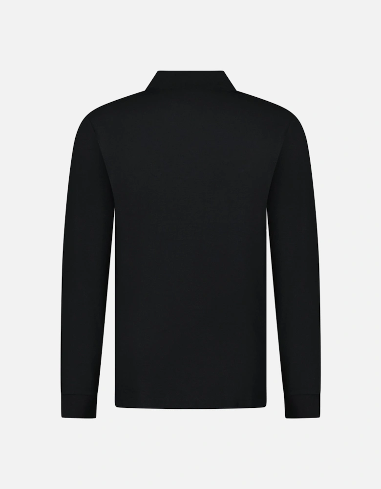 'Hartford' Long Sleeved Check Placket Polo-Shirt Black