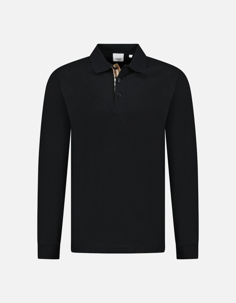 'Hartford' Long Sleeved Check Placket Polo-Shirt Black